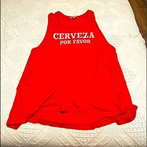 Red/White Express Tank “Cerveza Por Favor”. Size M